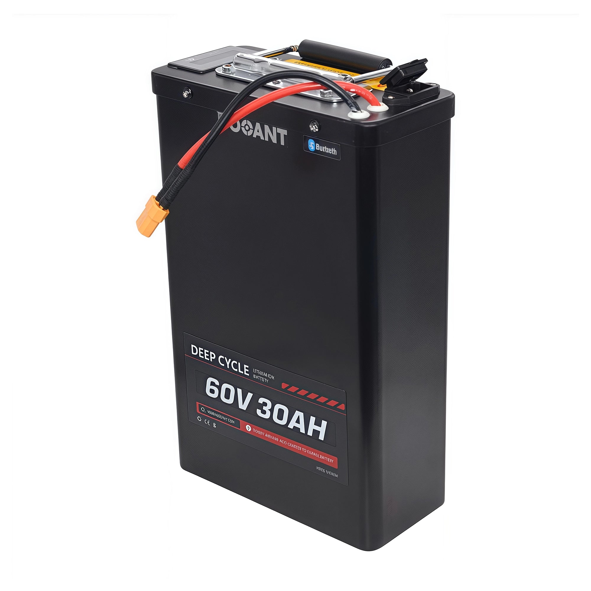 Angled view of BOOANT 60V 30Ah lithium battery with XT90 connector