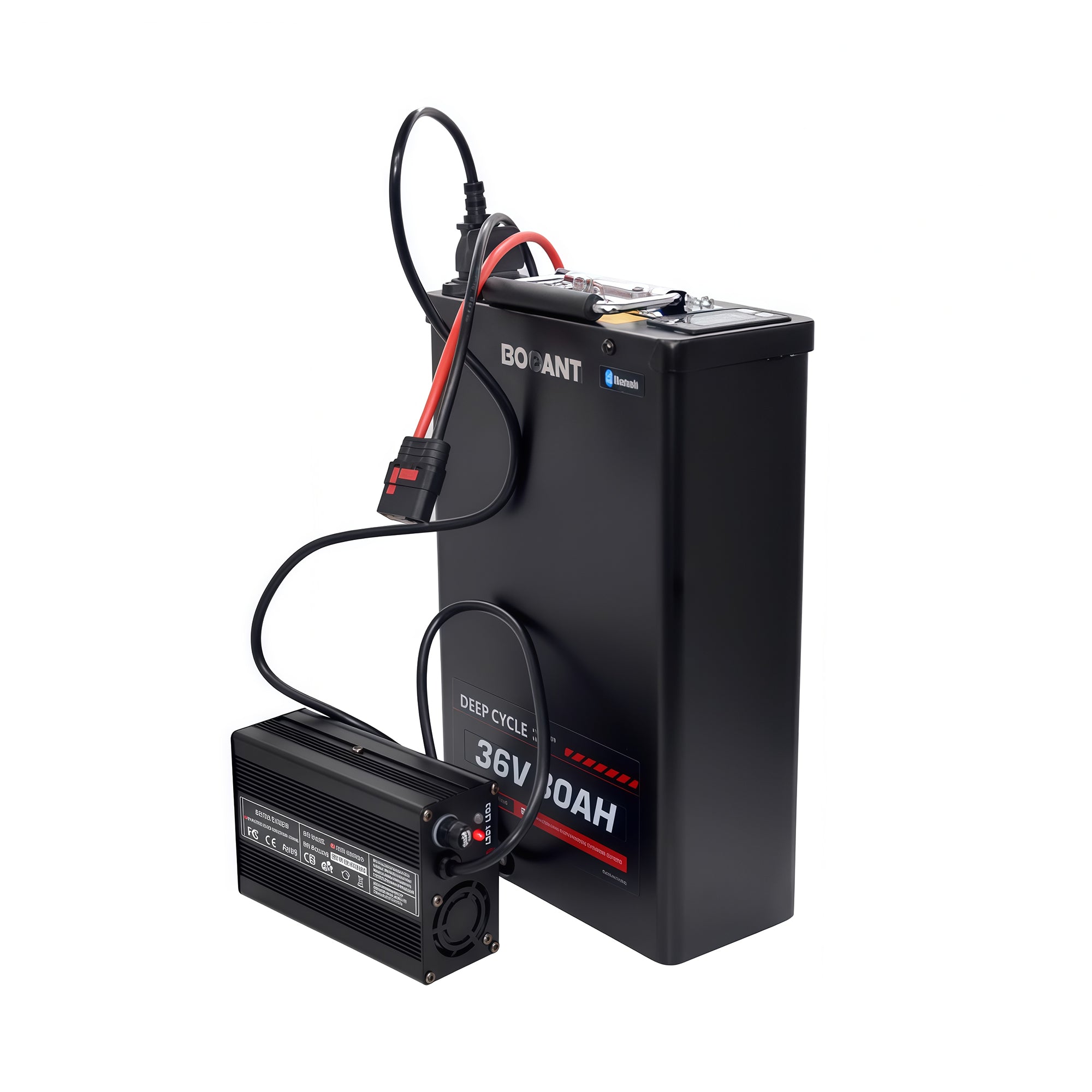 BOOANT 36V 30Ah lithium battery charging with included 42V 5A smart charger and Bluetooth BMS