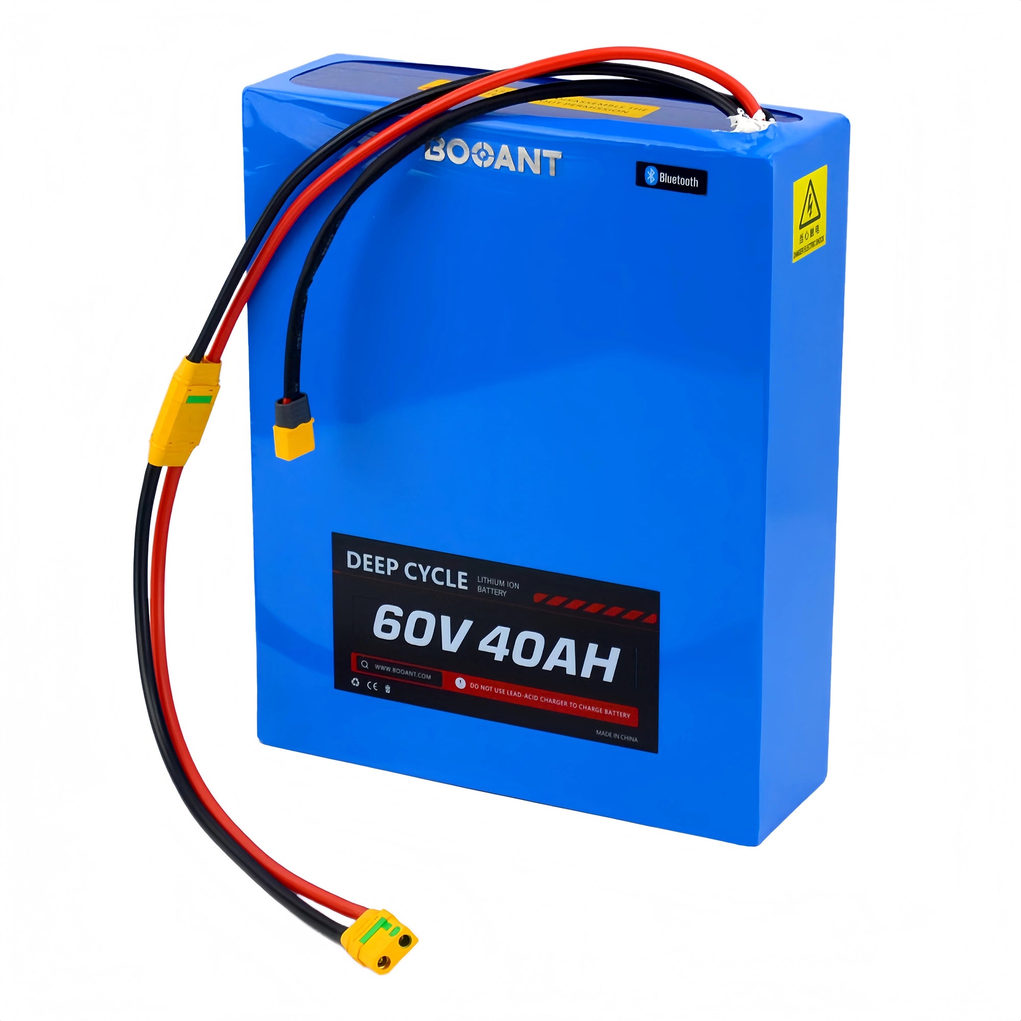 BOOANT 60V 40Ah lithium battery pack with Samsung 21700 cells, Bluetooth smart BMS and XT90 connector for eBike, electric motorcycle and scooter applications