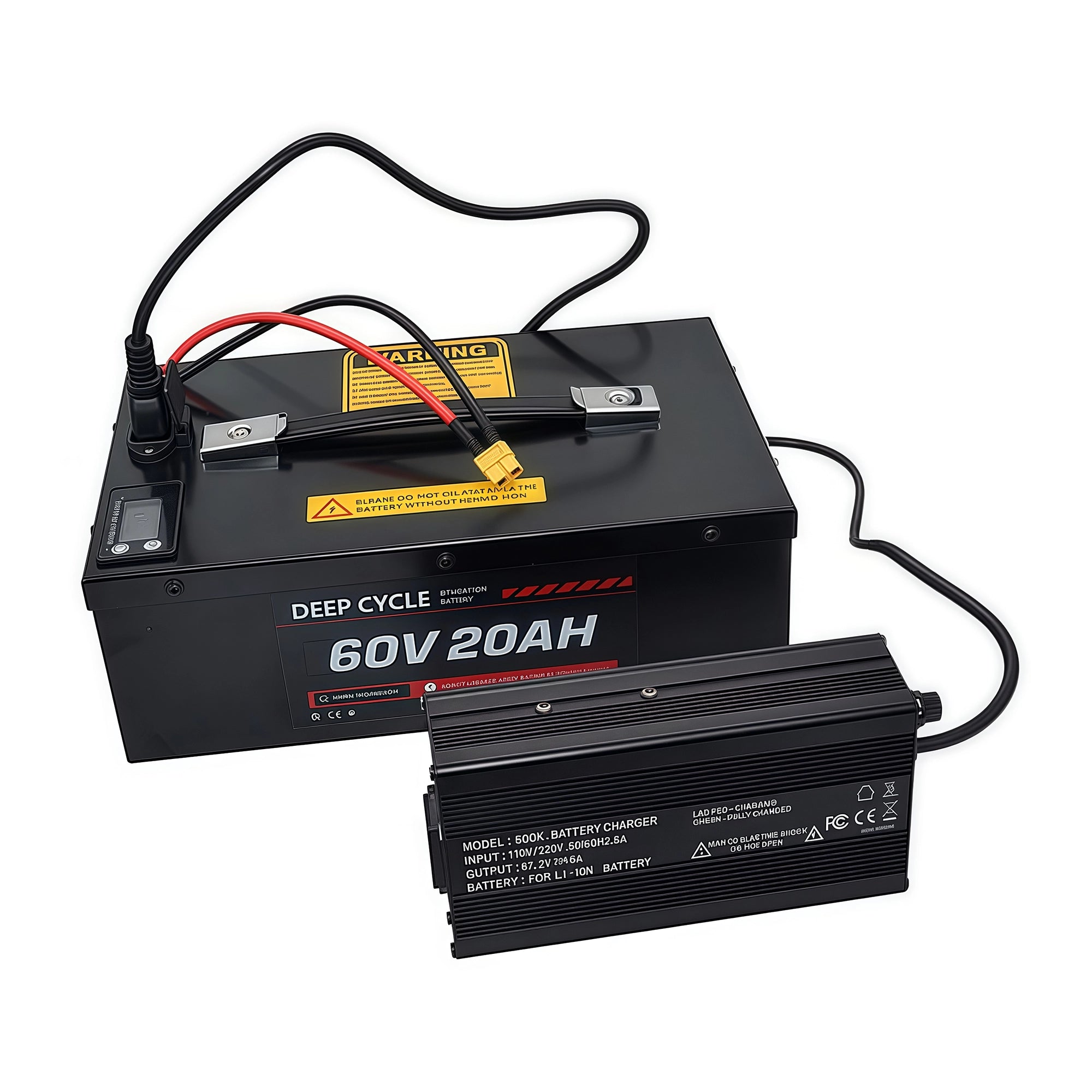 BOOANT 60V 20Ah lithium battery connected to a 67.2V 5A charger
