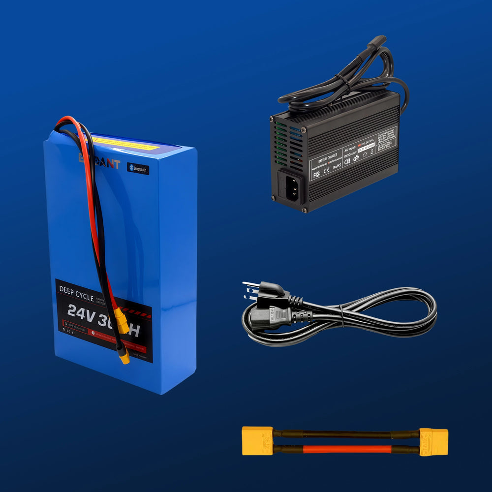 BOOANT 24V 30Ah LiFePO4 Battery Kit with Bluetooth BMS, 29.2V 5A Charger, AC Power Cable and XT90 Discharge Extension Cable