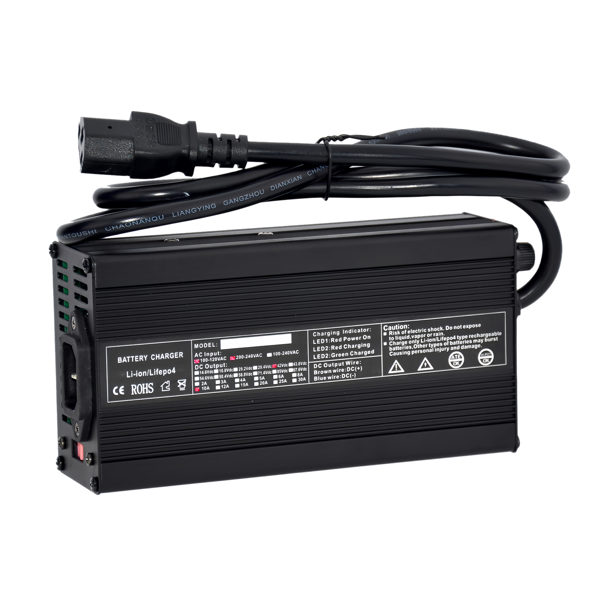 42V 5A/10A Lithium Battery Charger - 420W Fast Charging for 36V Li-ion, Global Voltage & Aluminum Cooling