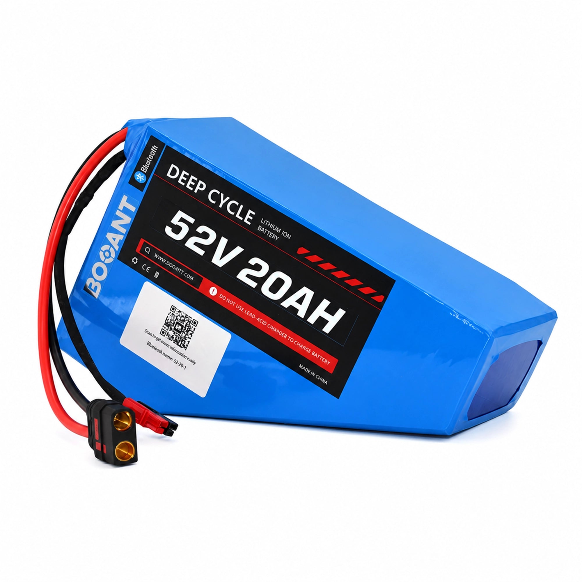 BOOANT 52V 20Ah triangle lithium battery with Samsung 21700 cells and Bluetooth smart BMS for eBike and electric scooter applications.