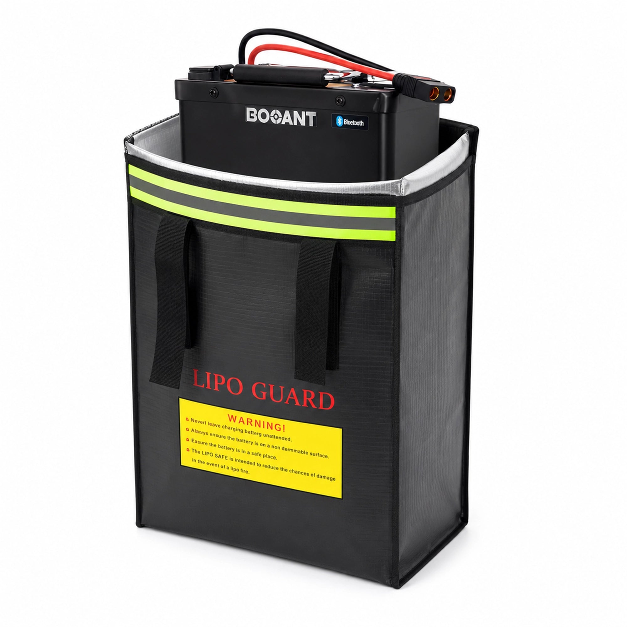 BOOANT 36V 30Ah lithium battery with included fireproof battery storage bag for safer charging and storage