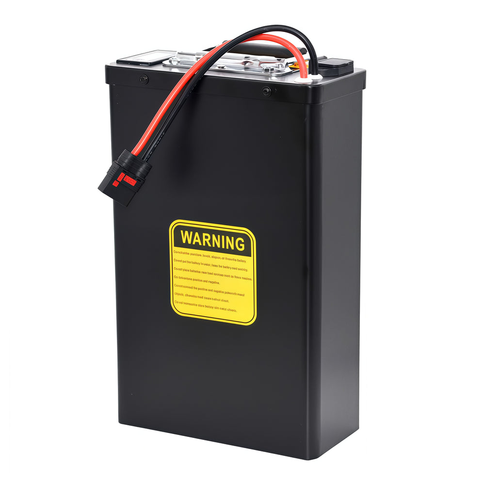 Rear view of BOOANT 36V 30Ah lithium battery with Anderson connector, carry handle and durable metal case