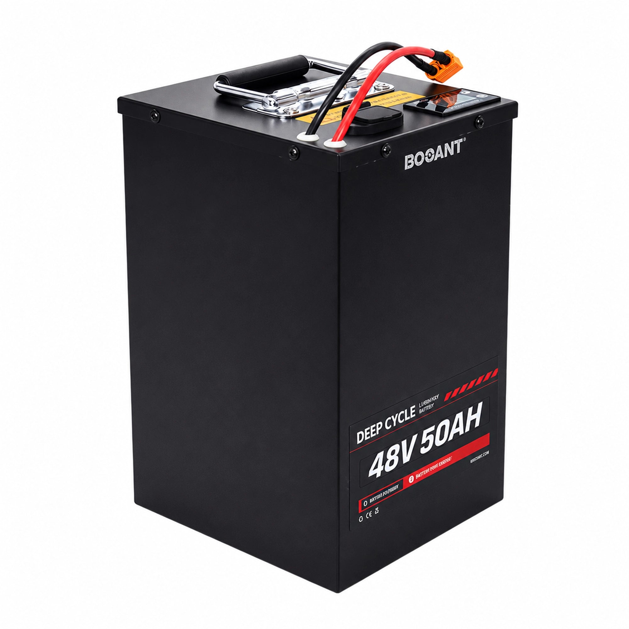 BOOANT 48V 50Ah lithium battery pack with durable metal enclosure, LCD display and XT90 connector