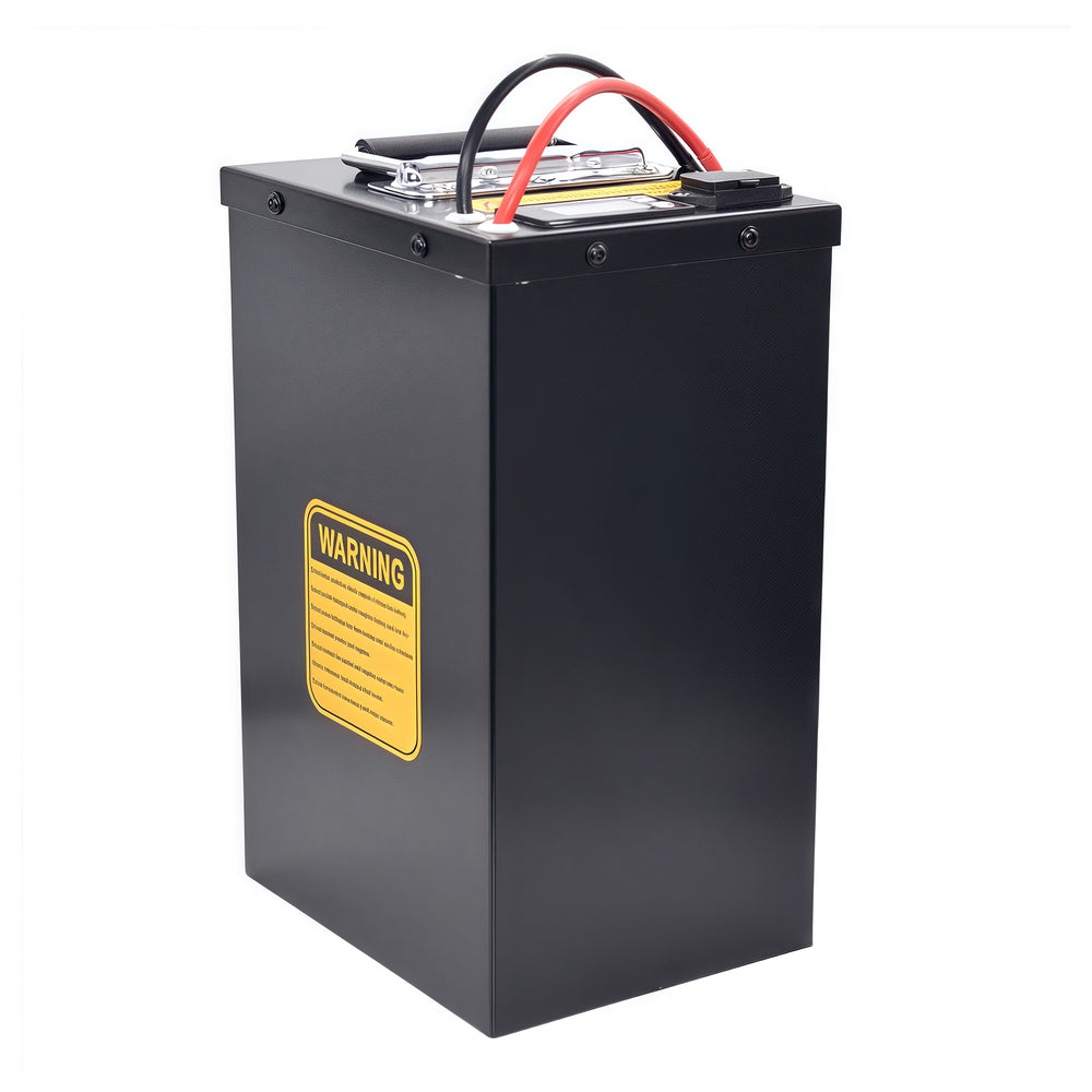 Rear angled view of the BOOANT 72V 30Ah lithium battery with Samsung 21700 50G cells, Bluetooth BMS, and durable metal case