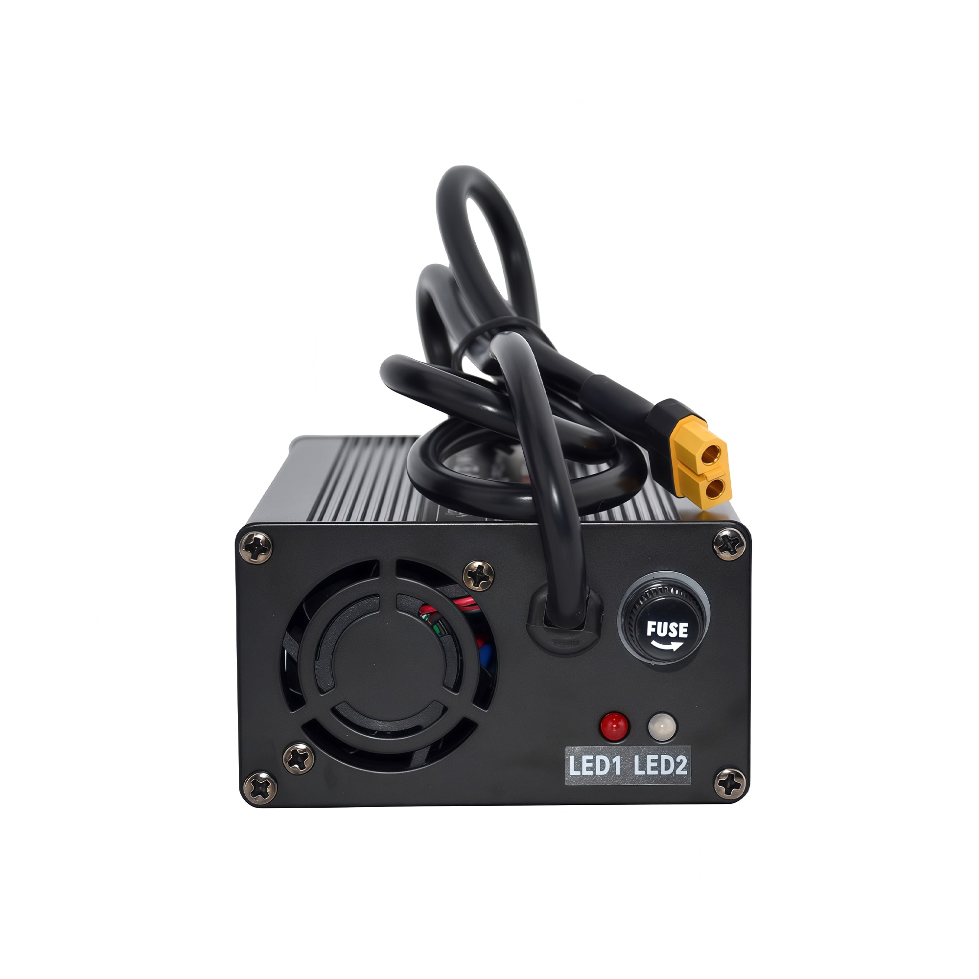 54.6V 5A Smart Lithium Battery Charger for 13S 48V Packs - Metal Housing, Cooling Fan, Dual LED Indicators & Global Plug Options