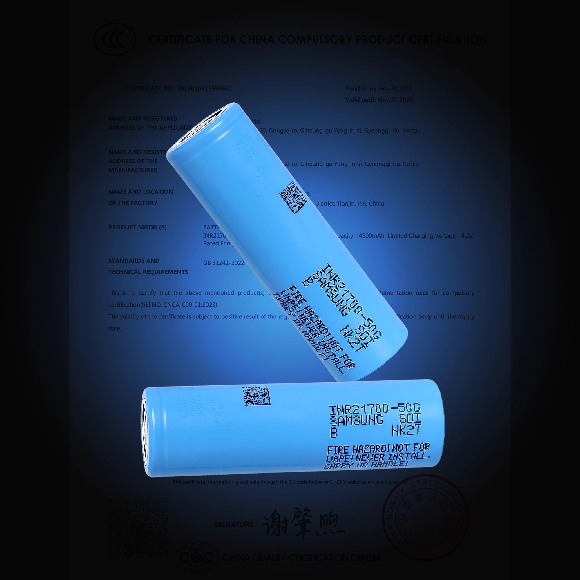 Genuine Samsung 21700-50G cells used in the battery pack