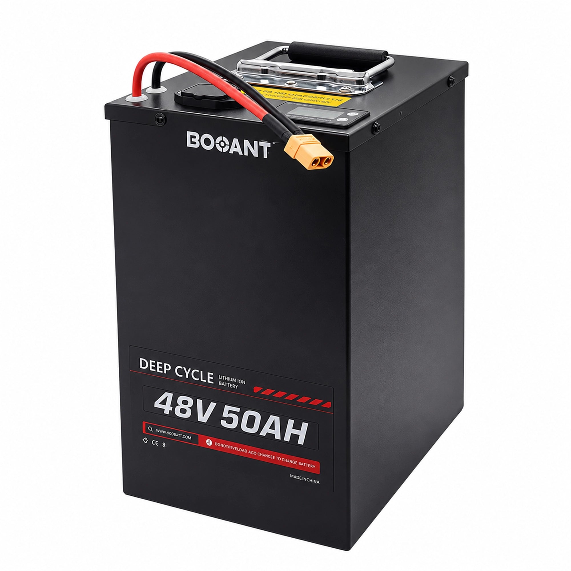 BOOANT 48V 50Ah lithium battery with durable metal enclosure, carry handle and XT90 connector