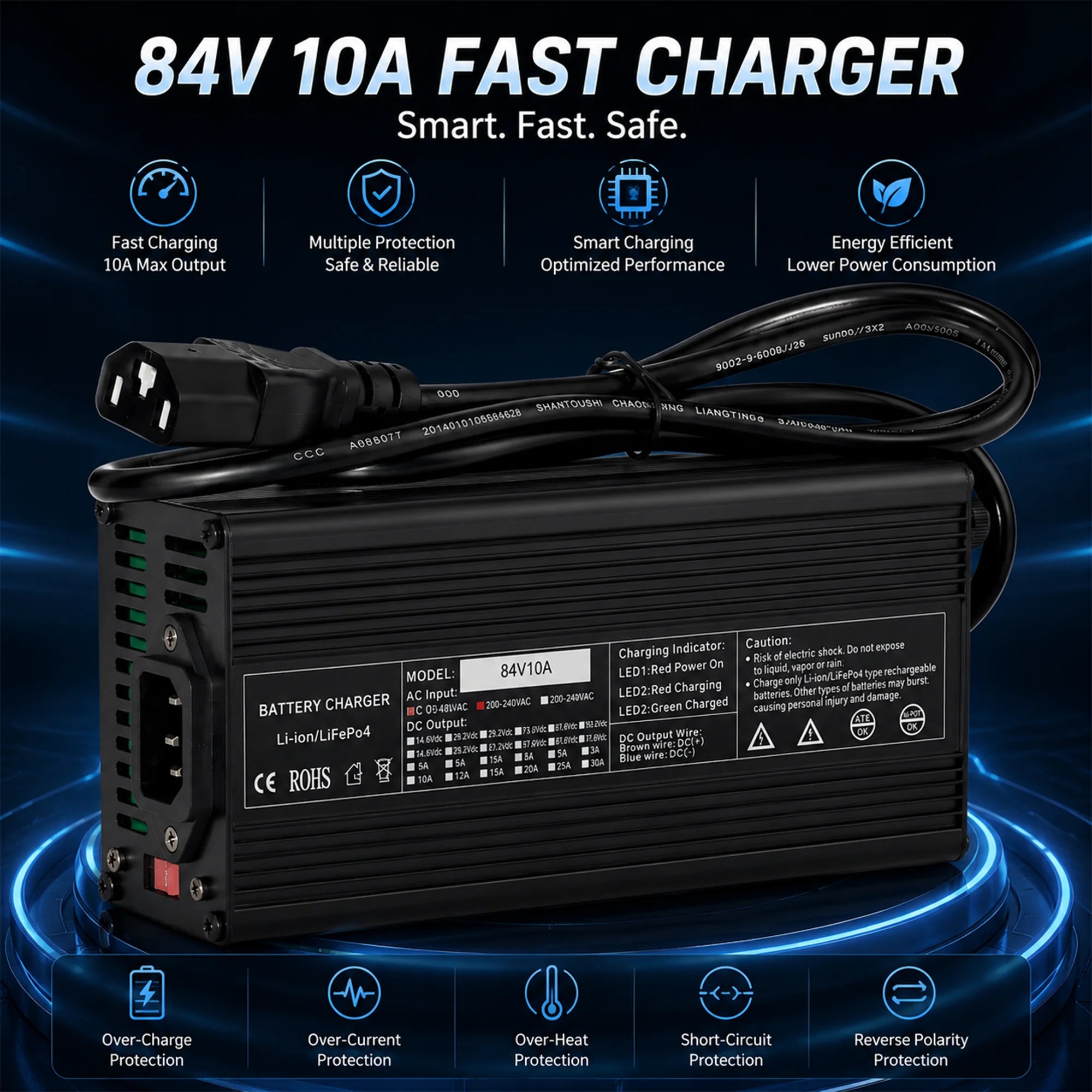 72V 50Ah Samsung 50S Cells Lithium Battery | Smart JBD BMS & 10A Charger