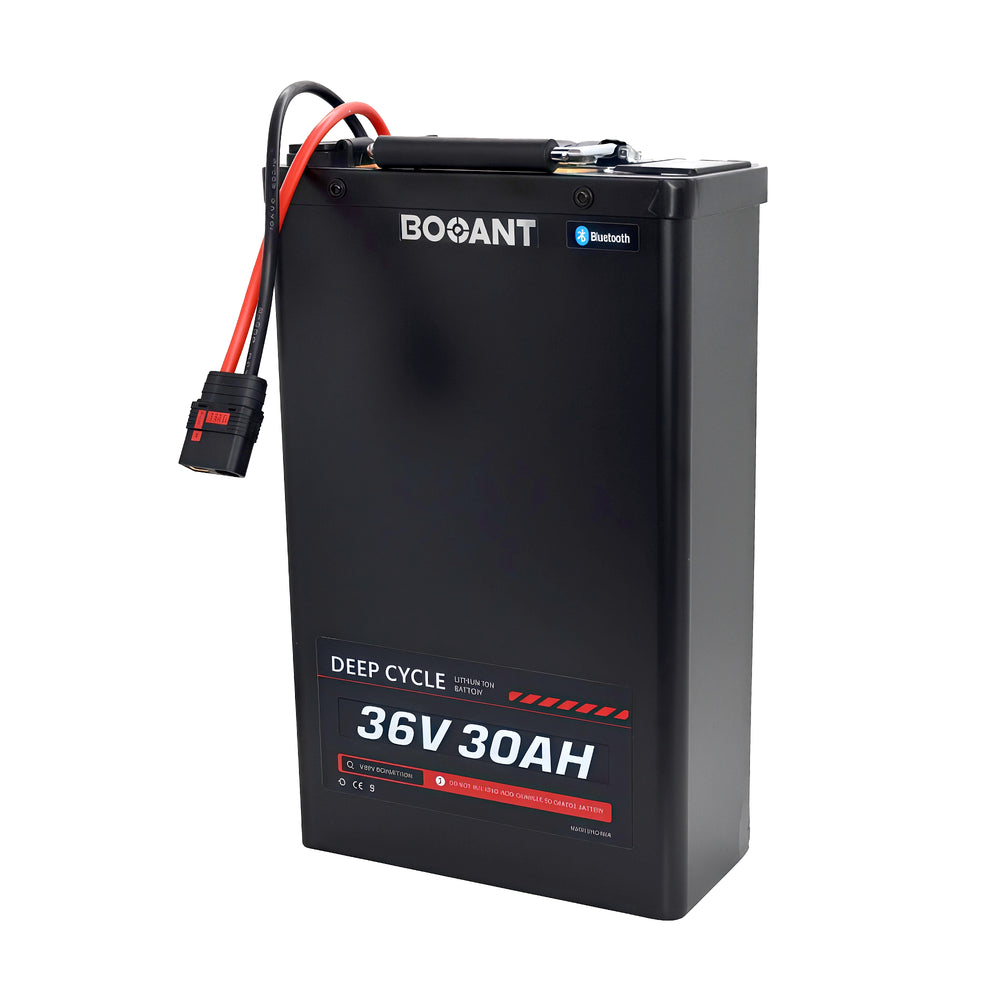 BOOANT 36V 30Ah lithium battery with Bluetooth smart BMS, Anderson connector and durable metal case for e-bikes and electric scooters