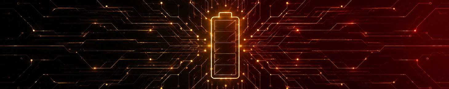 BOOANT lithium battery technology banner with glowing battery symbol and circuit background