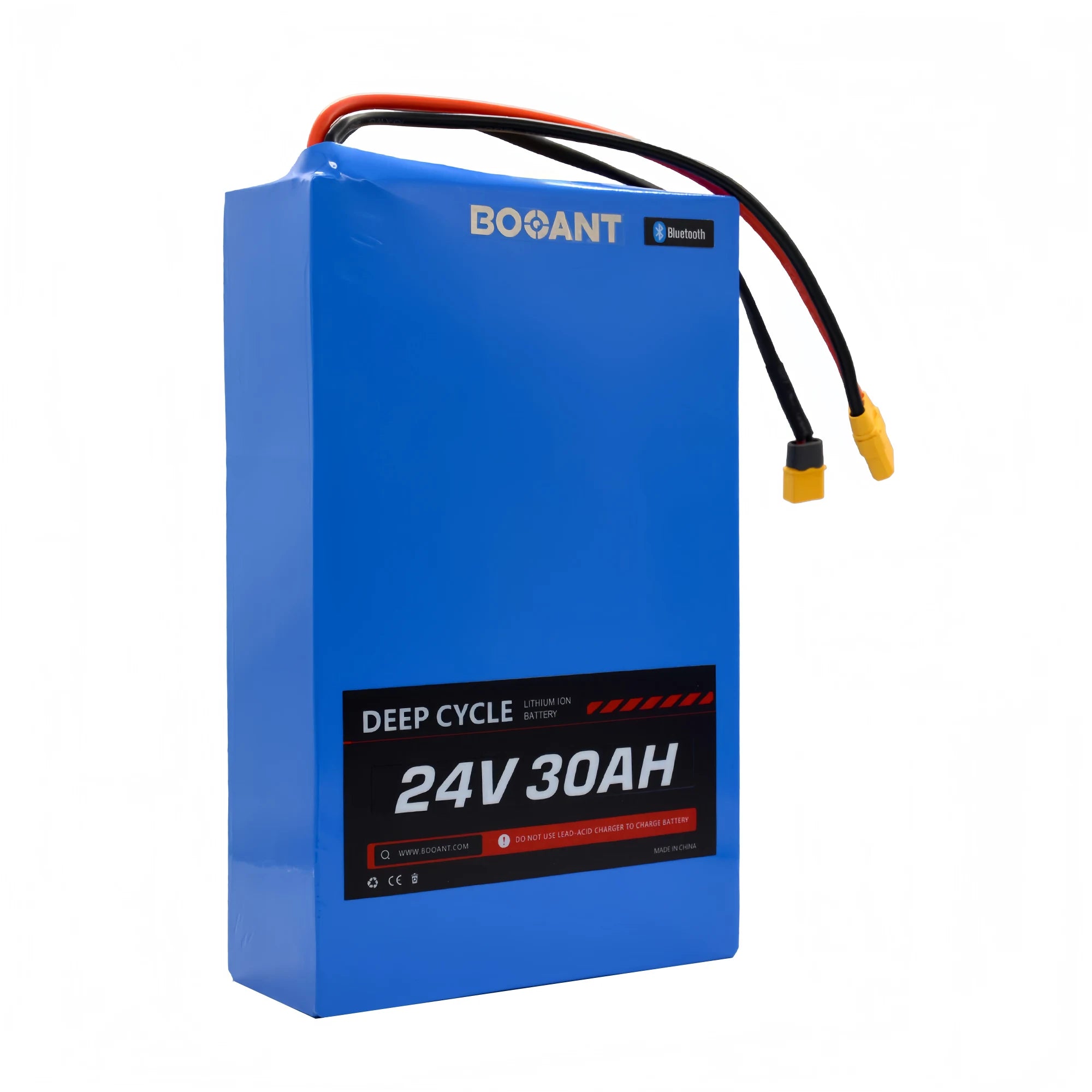 BOOANT 24V 30Ah LiFePO4 deep cycle marine battery pack with integrated smart Bluetooth BMS and XT90 connectors for trolling motors