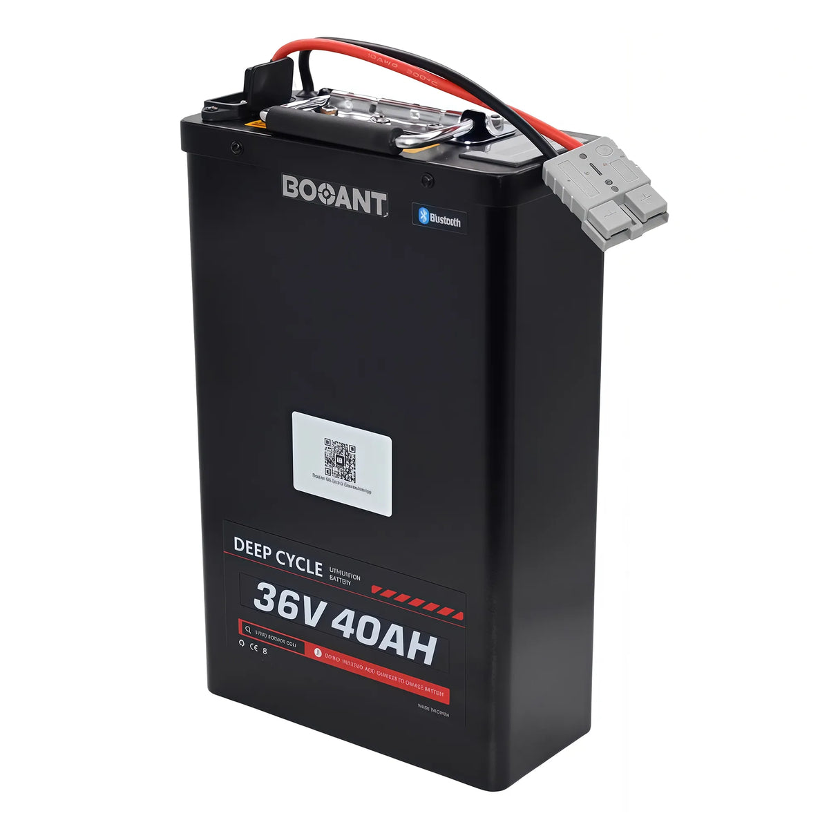 BOOANT 36V 40Ah metal case lithium ebike battery pack with Samsung 21700 cells, heavy-duty handle, Anderson connector, and smart Bluetooth BMS.