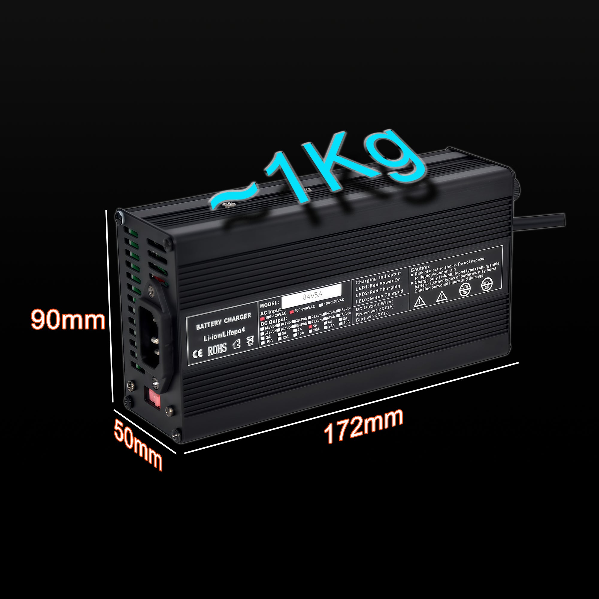 84V 5A Smart Fast Charger for 72V Lithium Batteries | Global Voltage 110V/220V | Professional Grade with Safety Protection | Free DHL Shipping