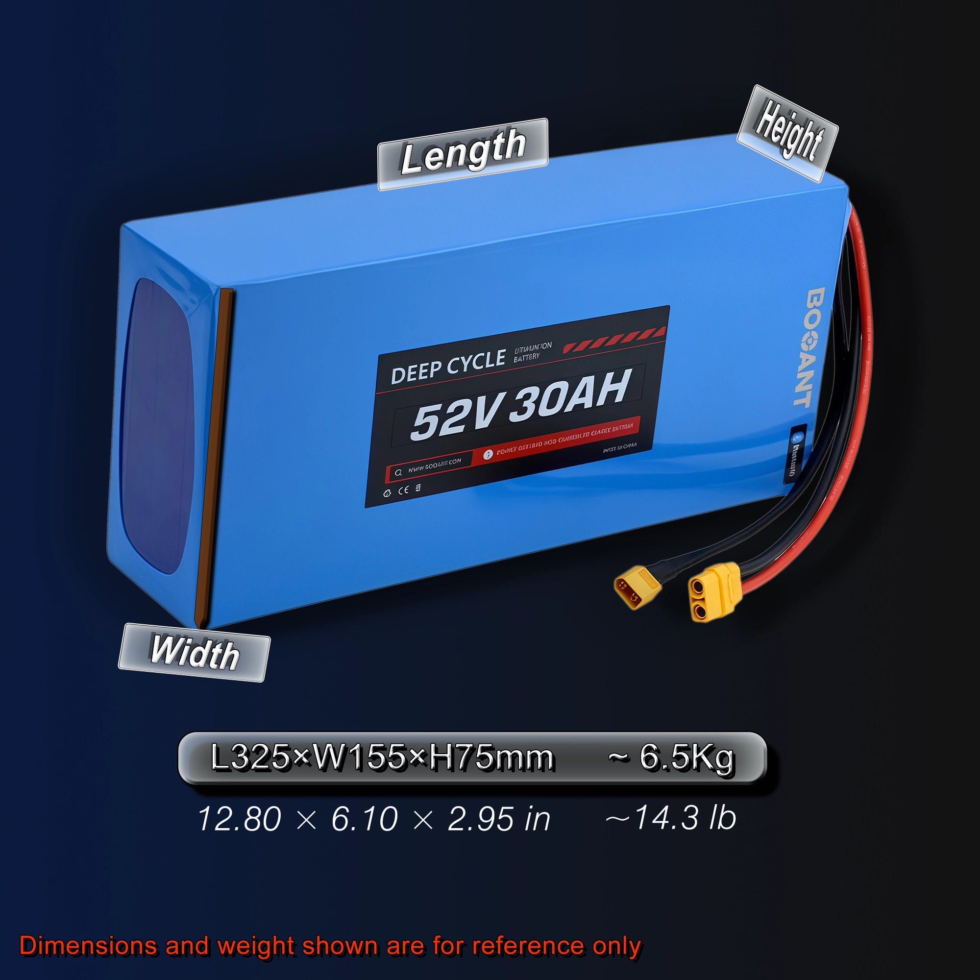 BOOANT 52V 30Ah Lightweight PVC Ebike Battery with Samsung 21700 Cells & JBD Smart BMS