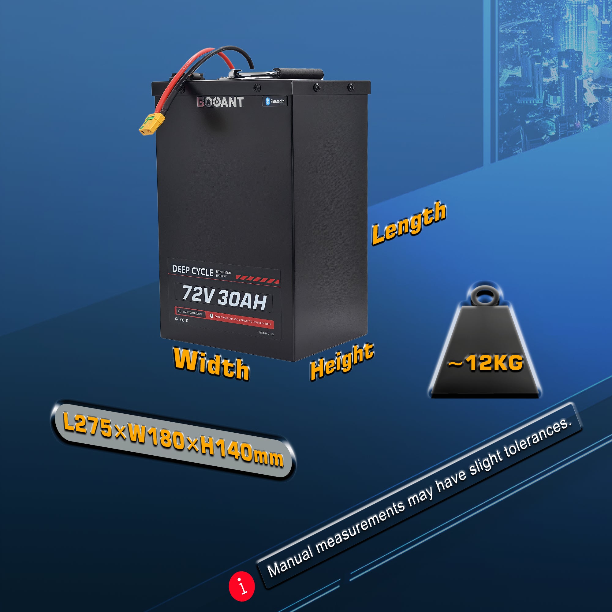 Batería de iones de litio BOOANT de 72 V y 30 Ah con Bluetooth y BMS | Celdas SAMSUNG