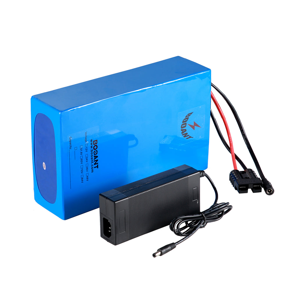 one blue PVC lithium-ion battery pack with charger